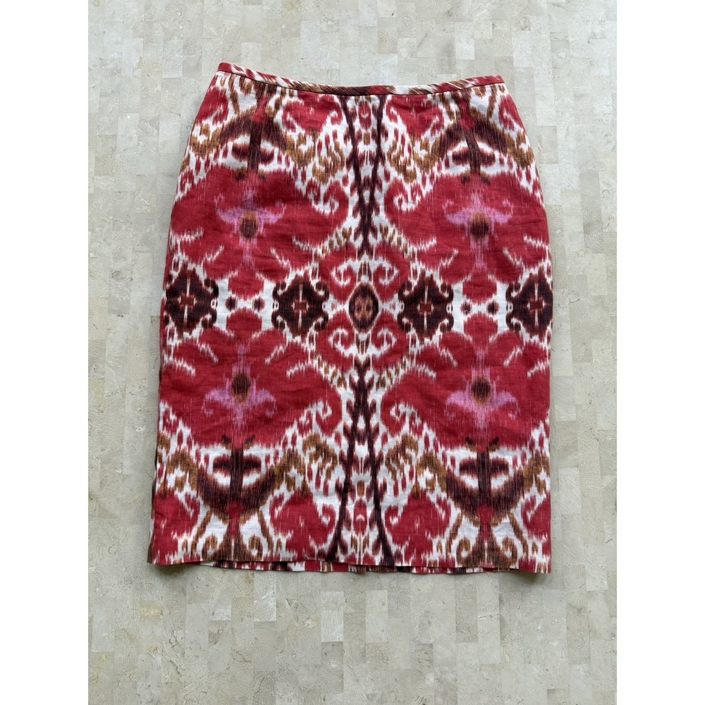Peck & Peck Linen‎ IKAT Women's Lined Boho 100% Pencil Tribal Ethnic Skirt Sz 6